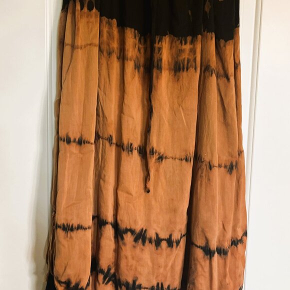 Boho Maxi Skirt – XL – Tie-Dye Brown & Black – Double Layer – Cotton Viscose Ble - Picture 4 of 8